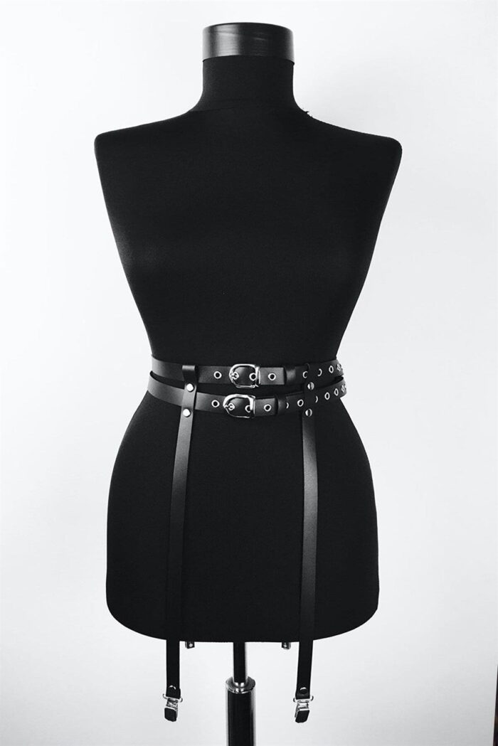 Pamuktenim Siyah Fantezi Deri Jartiyer Harness 2121